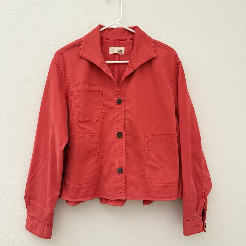 Chino by Anthropologie Jacket Medium Red Utility Chore Cotton Button Front